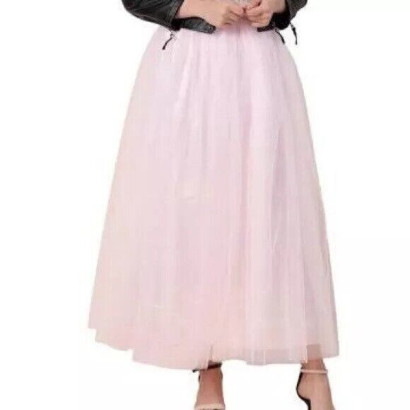 Women's Blush Pink Full Tulle Elastic Waist Midi Skirt - Picture 1 of 6